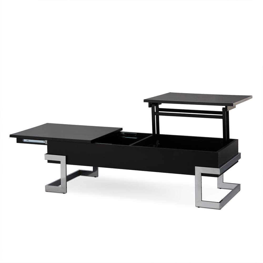 Black and Chrome Rectangular Lift-Top Coffee Table with Storage