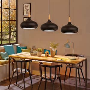 12.20 in. 1-Light Matte Black Farmhouse Bowl Shaded Island Pendant for Dining Room Kitchen