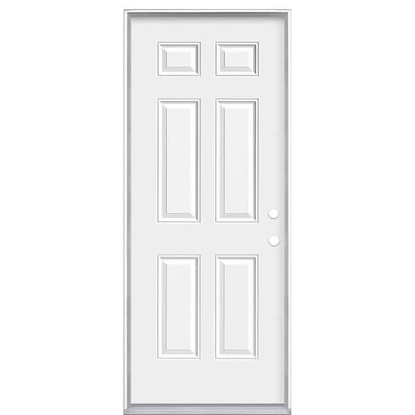 Masonite 32 in. x 80 in. Premium 6-Panel Left Hand Inswing Primed White Steel Prehung Front Exterior Door with No Brickmold
