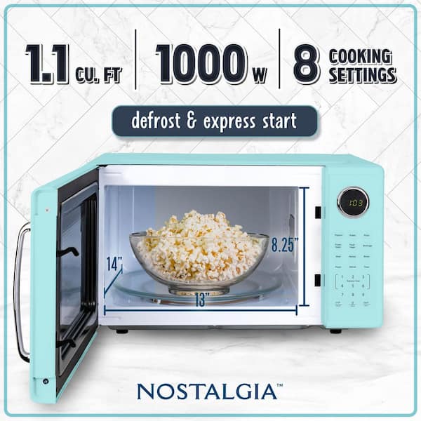 Retro Microwave-1.1 cu. ft. and 1000 Watt Countertop Microwave-Aqua
