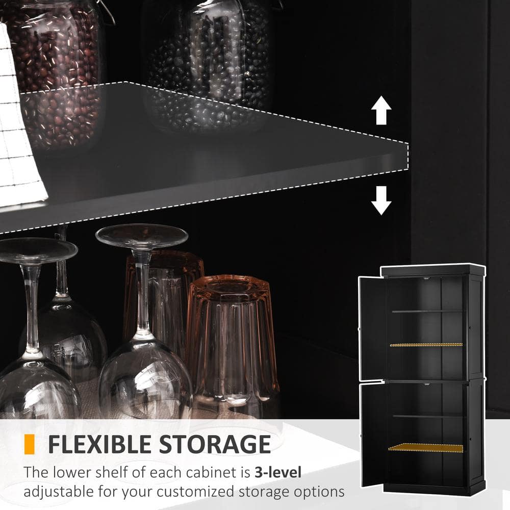 Tall Black MDF Kitchen Pantry Cabinet with Recessed Panel Doors