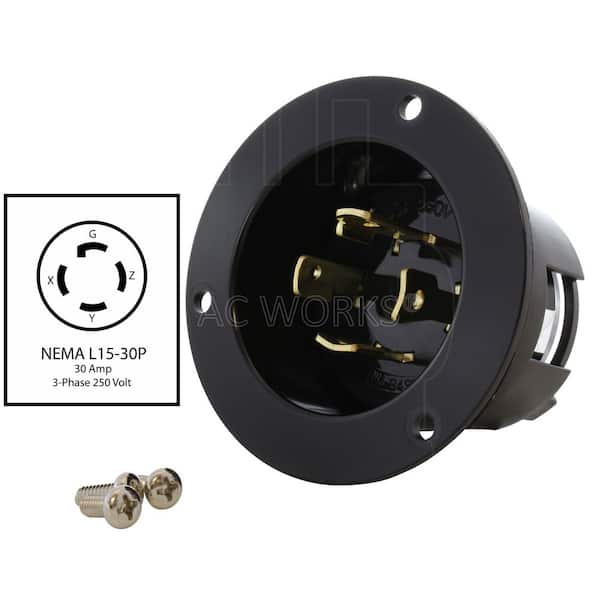 AC WORKS 30A 3-Phase 250V L15-30P Power Input Inlet UL and C-UL