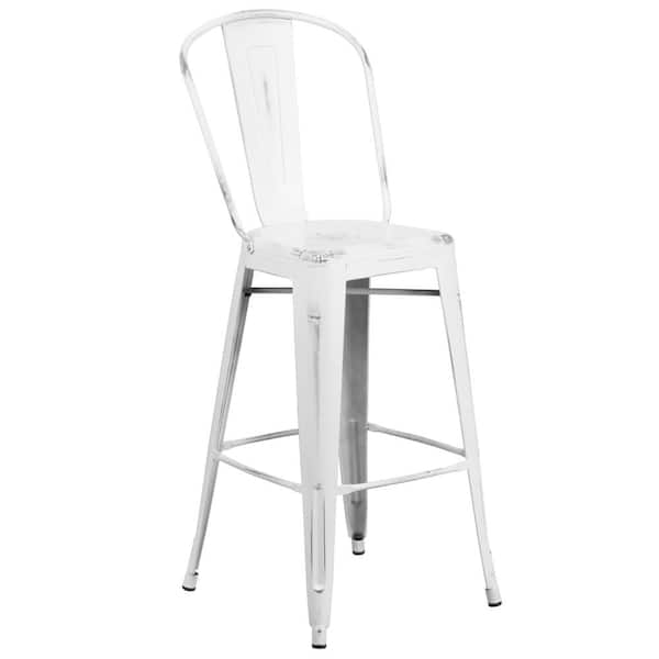 Flash Furniture 30 in. Distressed White Metal Bar Stool