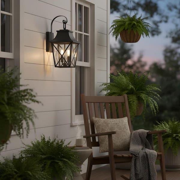 Light Pro 16 in. Black Not Motion Sensing Outdoor Hardwired Wall Lantern Scone with No Bulbs Included Waterproof