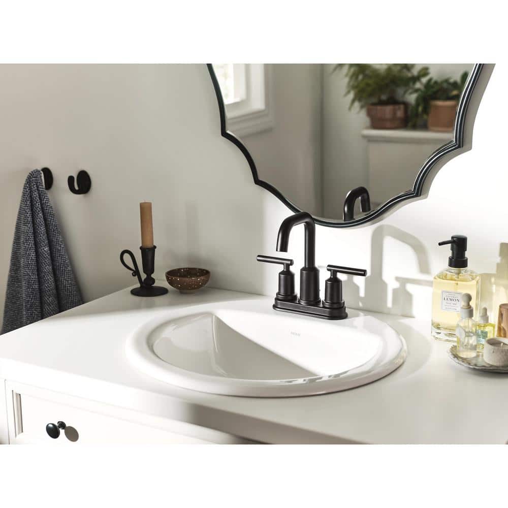 Matte Black Metal Modern Centerset Bathroom Faucet with Drain Assembly