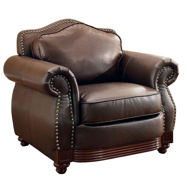 HomeSullivan Kelvington Camelback Bonded Leather Arm Chair in Chocolate