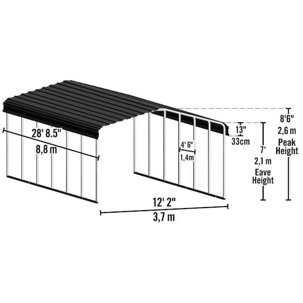 12 ft. W x 29 ft. D x 7 ft. H Charcoal Galvanized Steel Carport, Car Canopy and Shelter
