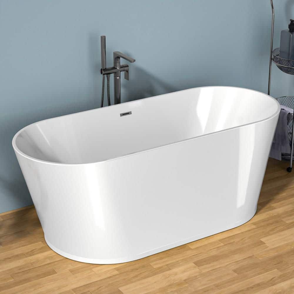 Acrylic Freestanding Soaking Tub 59 in. x 30 in. Soaking Bathtub with Cente