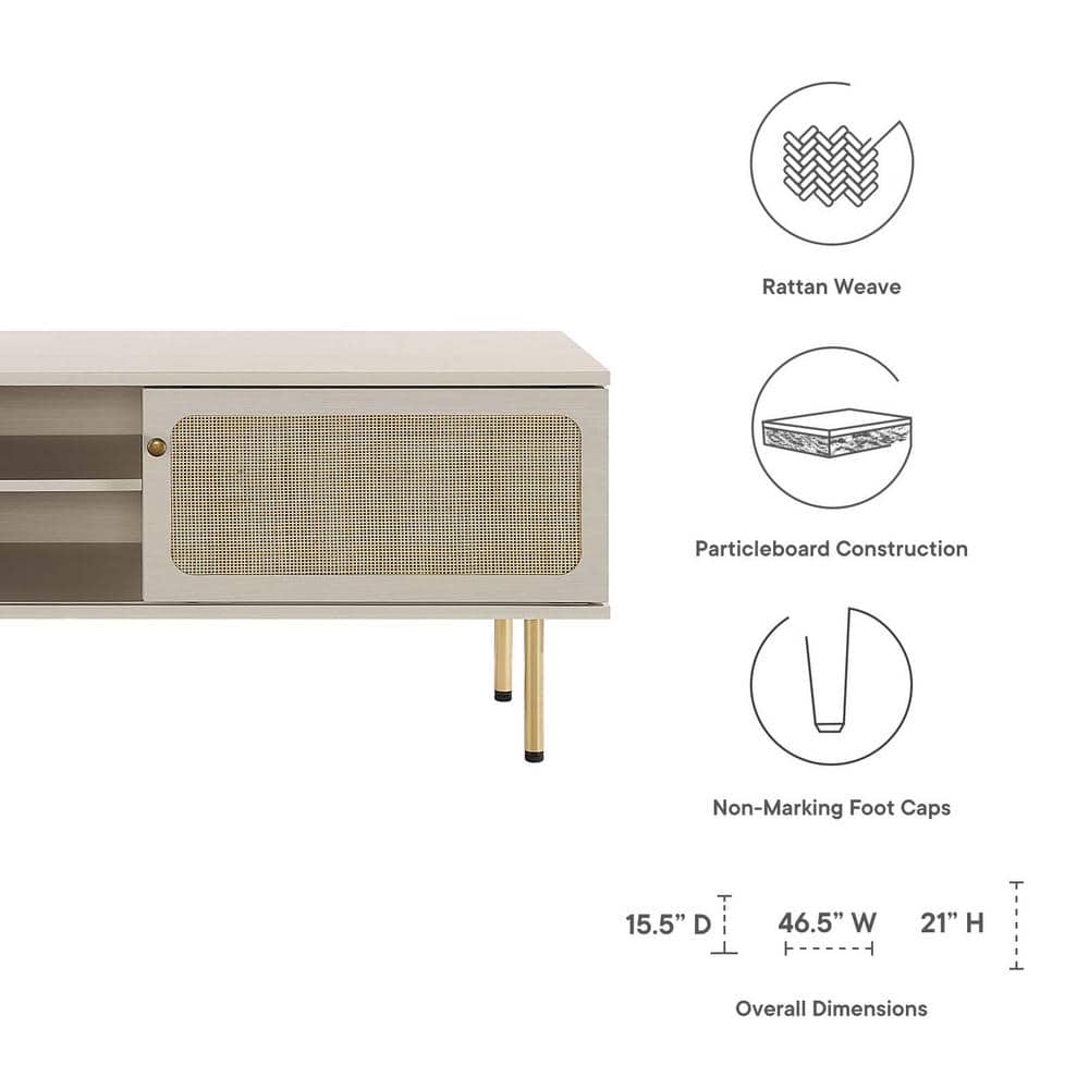 Cambria 47" White Particleboard TV Stand with Rattan Weave