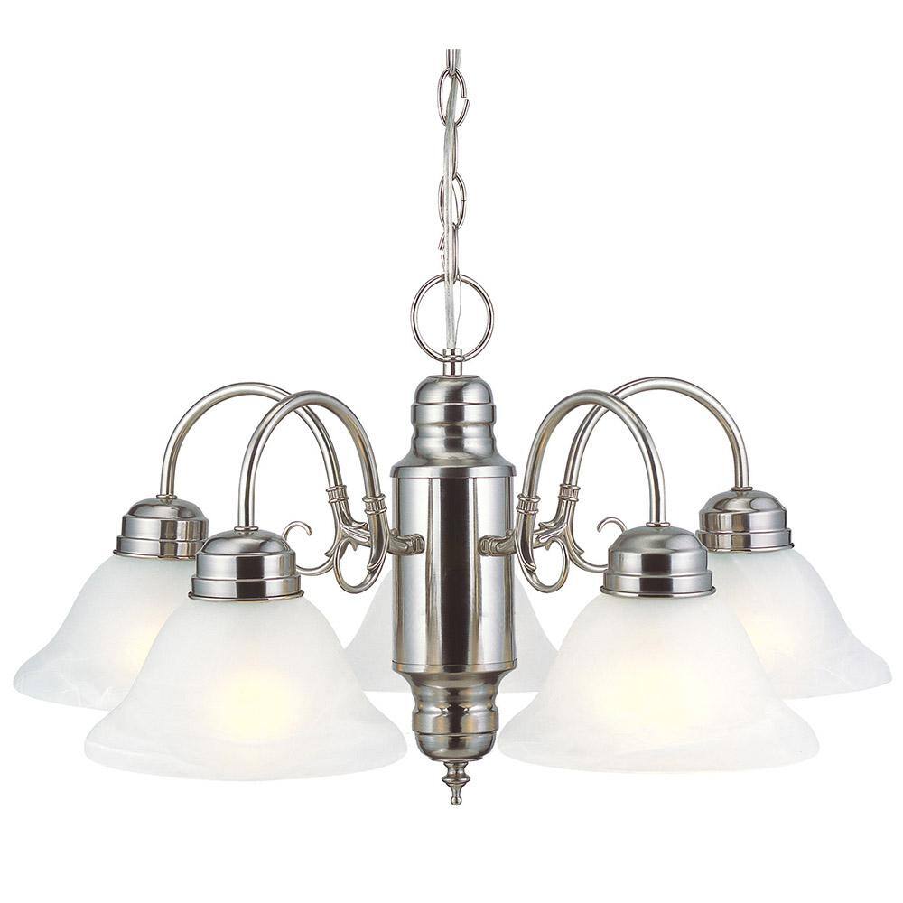 Satin Nickel 5-Light Chandelier with Alabaster Glass Shades