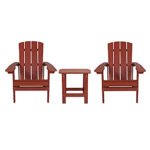 Red 3-Piece Faux Wood Resin Patio Conversation Set