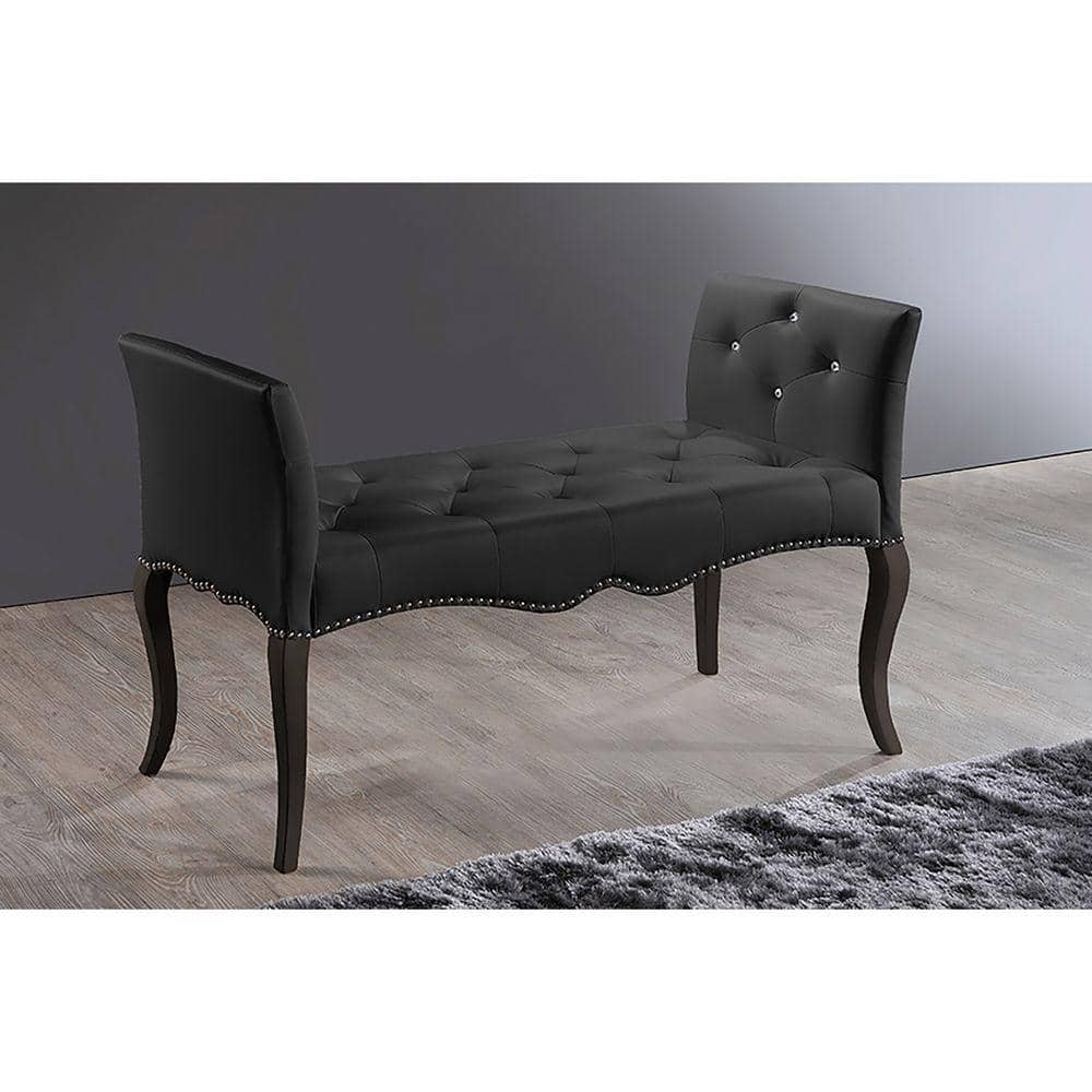 Kristy Black Faux Leather Classic Seating Bench with Nailhead Trim