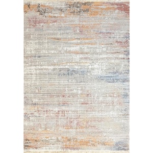 Mood Ivory/Red 5 ft. 3 in. x 7 ft. 7 in. Abstract Polyester Area Rug