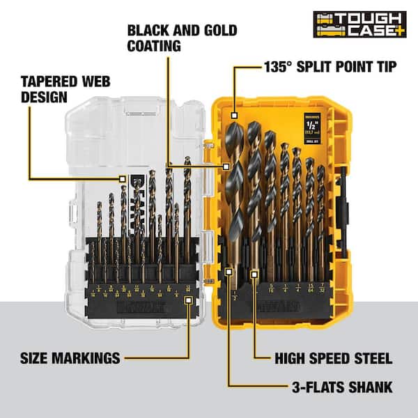 Dewalt Drill Bit Set Kit Large Twist High Speed For Metal FiberGlass 21 PCS 