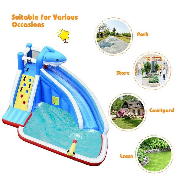 Costway Multi-Color Inflatable Water Slide Shark Bounce