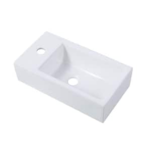 Left Hand White Ceramic Wall-Mounted Rectangle Vessel Sink Porcelain