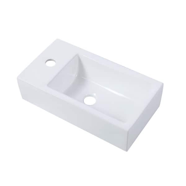HOROW Left Hand White Ceramic Wall-Mounted Rectangle Vessel Sink Porcelain
