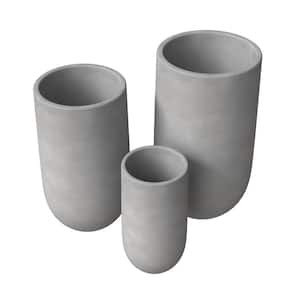 Topiary Modern Fiber Stone and MgO Clay Weather-Resistant Cylinder Planter Pot Set for Indoor and Outdoor in Dark Grey