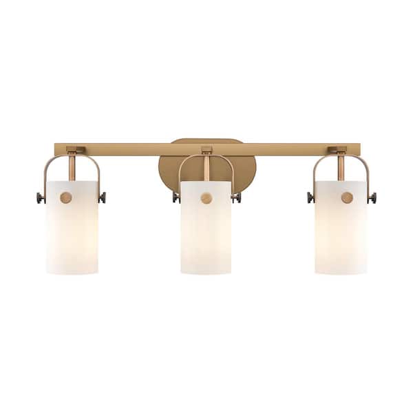 Pilaster II Cylinder 24.88 in. 3-Light Brushed Brass Vanity Light with Glass Shade