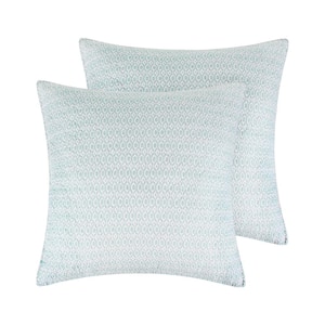 Cressida 2-Piece Teal, White Ikat Design Cotton Euro Sham Set