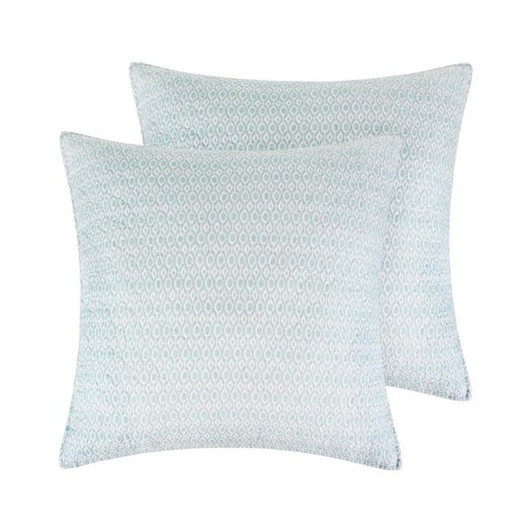 LEVTEX HOME Cressida 2-Piece Teal, White Ikat Design Cotton Euro Sham Set