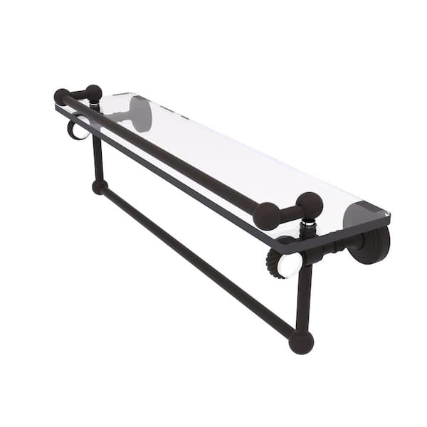 Allied Brass Pacific Grove 22 in. W x 6.8 in. H x 5.5 D Glass Rectangular Shelf in Oil Rubbed Bronze with Towel Bar and Twist Accent