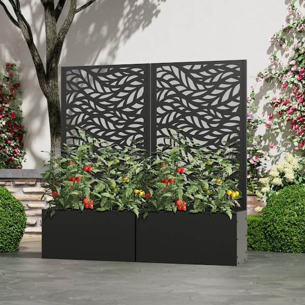 1-Piece 47 in. x 24 in. Rectangle Black Metal Privacy Screen Outdoor Decorative Art Panel