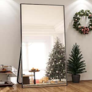 33.5 in. W x 75.6 in. H Rectangular Modern Aluminum Alloy Framed Black Full Length Mirror Floor Mirror