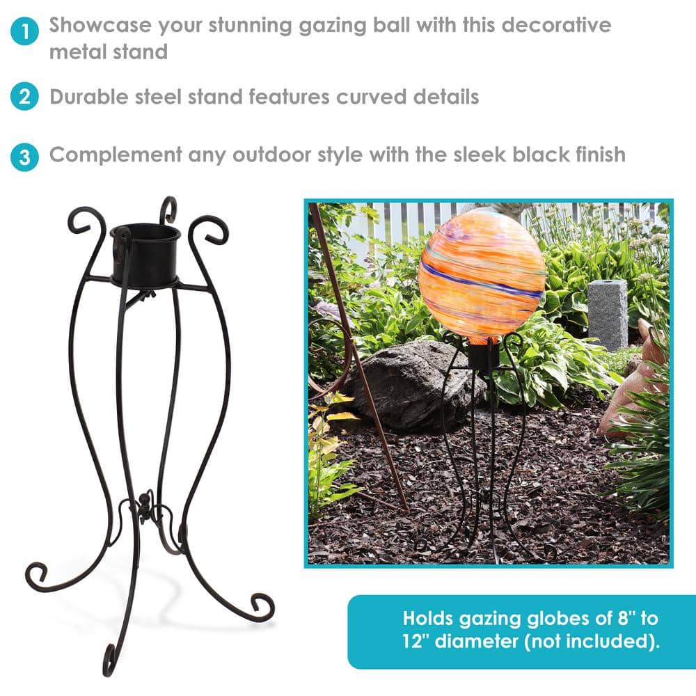 Graceful Curved Black Steel Outdoor Gazing Globe Stand