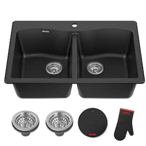 Forteza 33 in. Drop-In/Undermount 50/50 Double Bowl Black Granite Composite Kitchen Sink