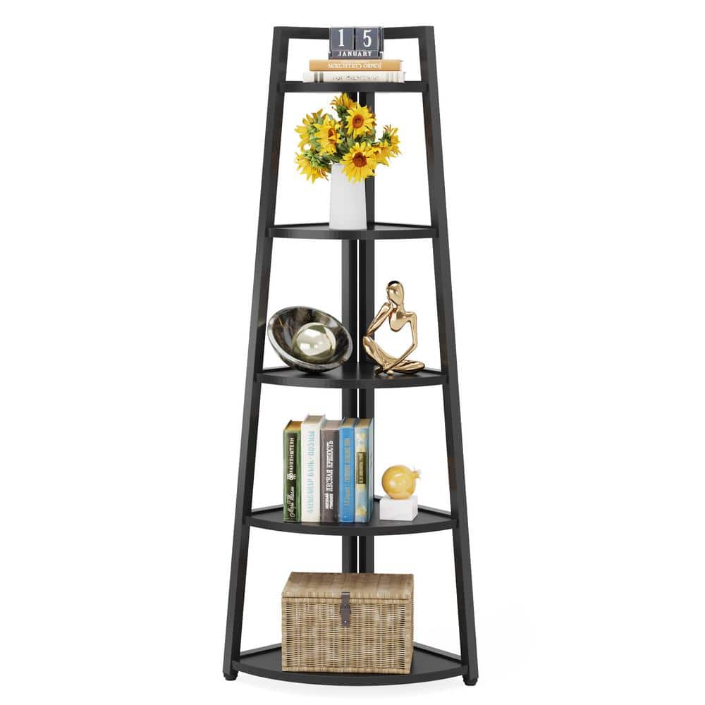 BYBLIGHT Eulas 70 in. Tall Black MDF 5Shelf Corner Ladder Shelf