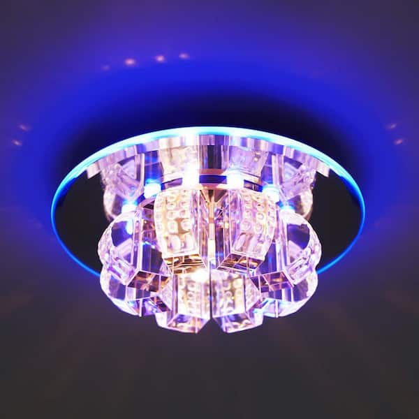OUKANING 7 in. 1-Light Modern Clear Crystal Flush Mount LED