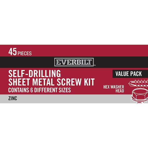 45-Piece Zinc-Plated Self-Drilling Sheet Metal Screw Kit
