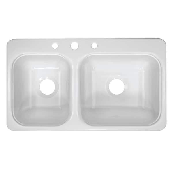 Lyons Industries Style CB Drop-In Acrylic 33x19x8 in. 3-Hole 40/60 Double Bowl Kitchen Sink in White