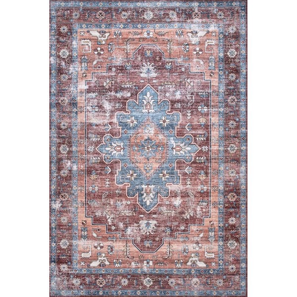 Zena Machine Washable Medallion Rust 8 ft. x 10 ft. Indoor Area Rug