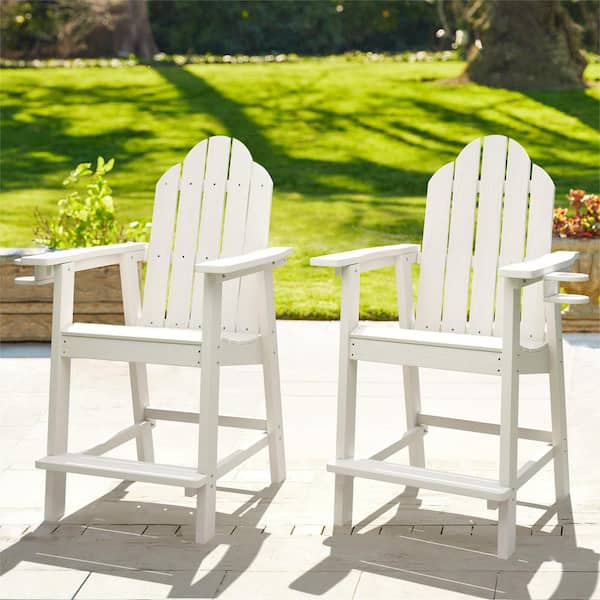 OrangeOne Sean White Outdoor Bar Stool Patio Plastic Adirondack Chair Set of 2
