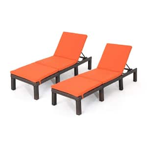 Caesar Multi-Brown 2-Piece Faux Rattan Outdoor Chaise Lounge Set with Orange Cushions