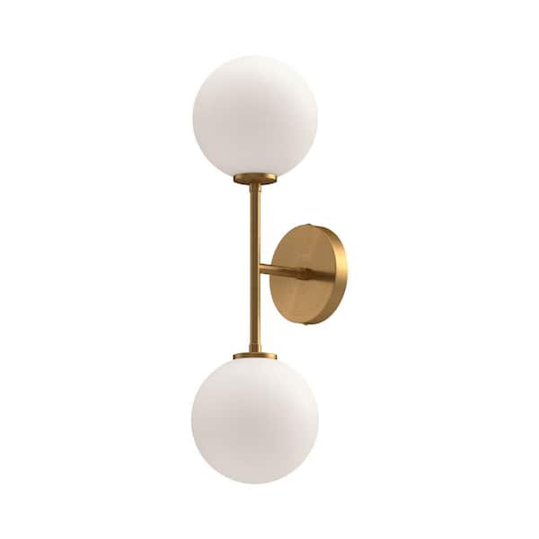 ALORA MOOD Cassia 6-in 2 Light 40-Watt Aged Gold/Opal Matte Glass Vanity Light