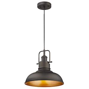 11 in. 1-Light Oil Rubbed Bronze Industrial Pendant Light with Metal Shade