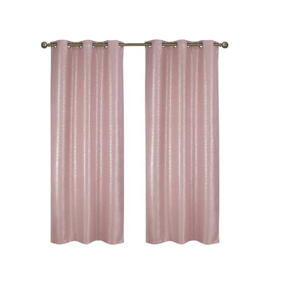 J&V Textiles Crystal Blush Textured Polyester Thermal 76 in. W x 84 in. L Grommet Blackout Curtain Panel (2-Set)