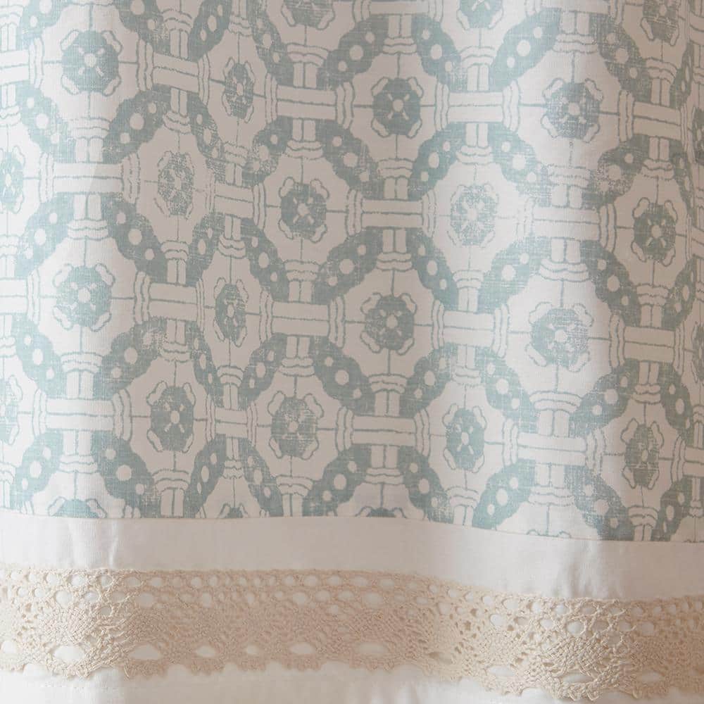 Paisley Aqua and White Cotton Rod Pocket Valance
