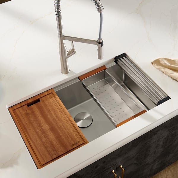 Roma Pro 33 in. Undermount Single Bowl 16-Gauge Stainless Steel Workstation Kitchen Sink With Rounded Corners