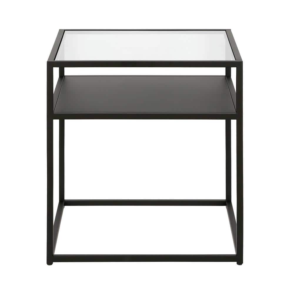 Bronzed Blackened Metal & Glass 20" Square End Table