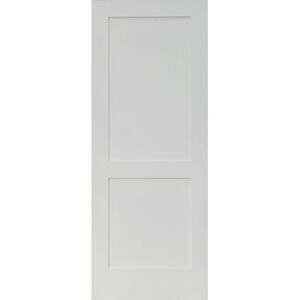 30 in. x 80 in. Craftsman Shaker Primed MDF 2-Panel Left-Hand Wood Single Prehung Interior Door
