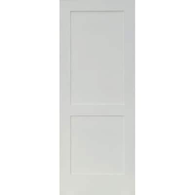 30 in. x 80 in. Craftsman Shaker Primed MDF 2-Panel Right-Hand Hybrid CoreWood Single Prehung Interior Door