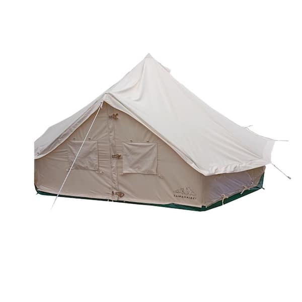 Beige 16 ft. Cotton Canvas Bell Glamping Yurt Tent for Family Camping, Outdoor Hunting