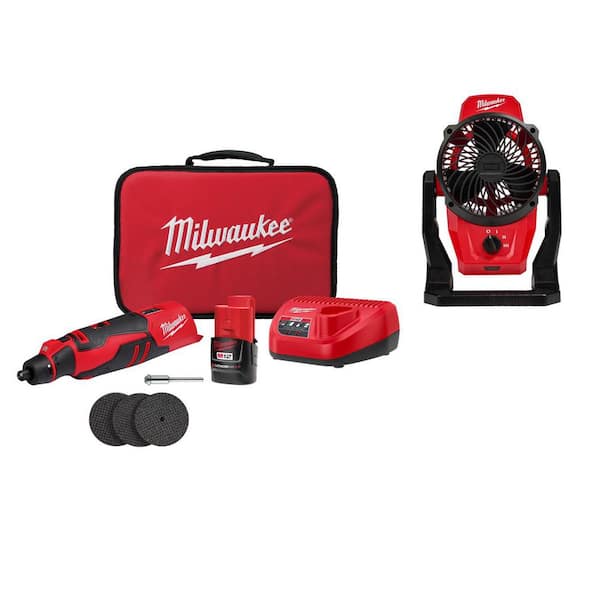 M12 12V Lithium-Ion Cordless Brushless Rotary Tool with (1) 2.0 Ah Battery Pack, Charger, and Fan