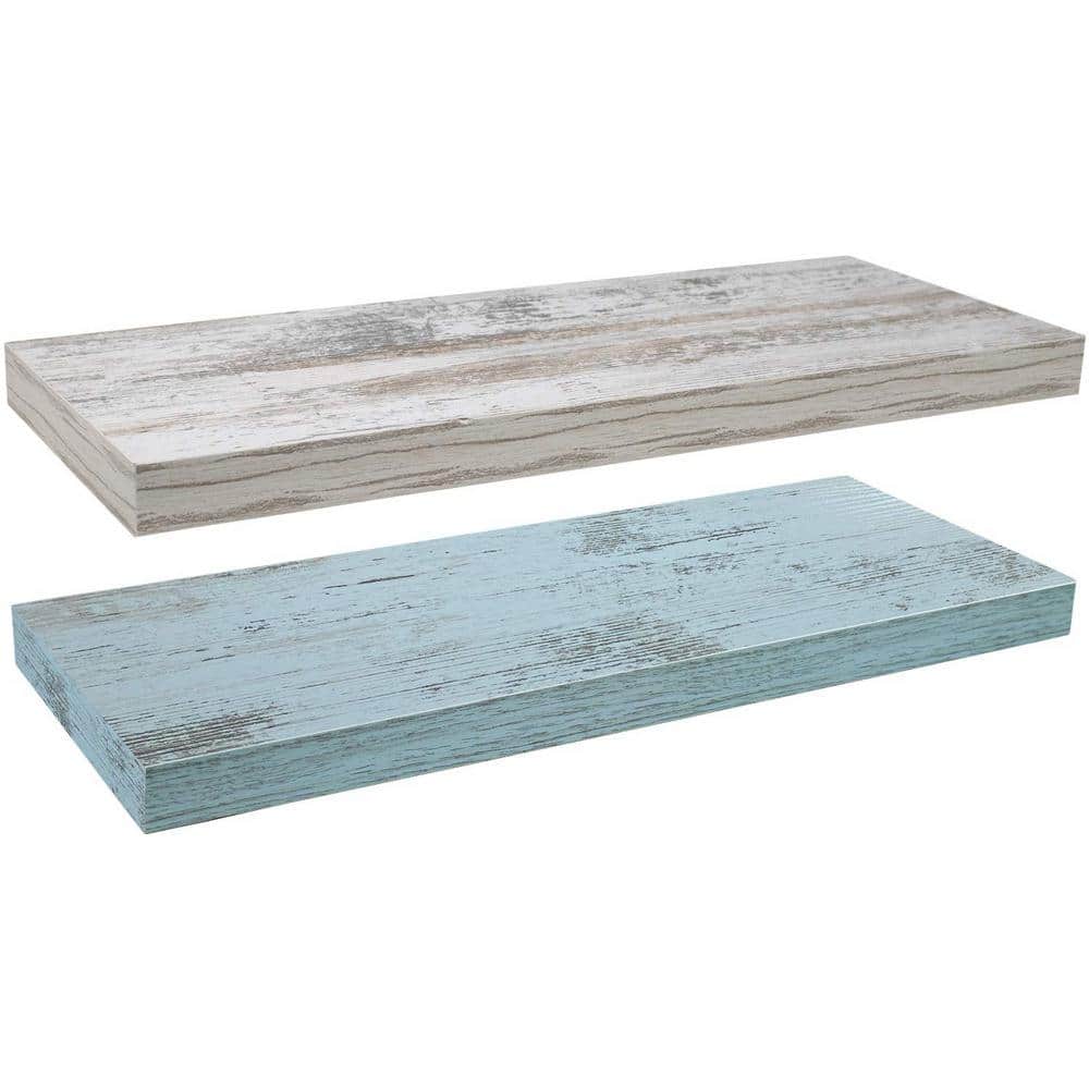 Rustic Blue and White Wood Floating Wall Shelves
