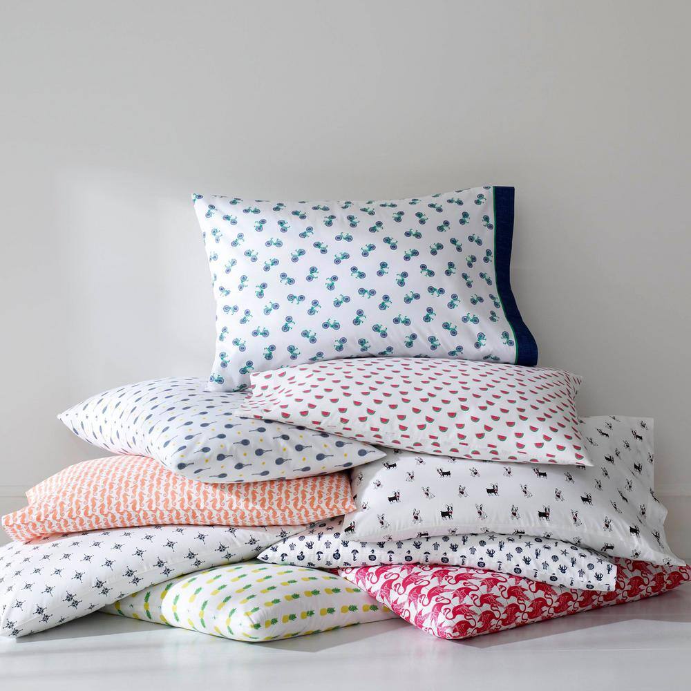 Avocado Print White and Green Percale Cotton Queen Sheet Set