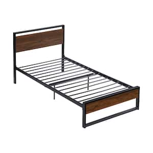 Modern Black Metal Frame Twin Platform Bed with Reclaimed Wood